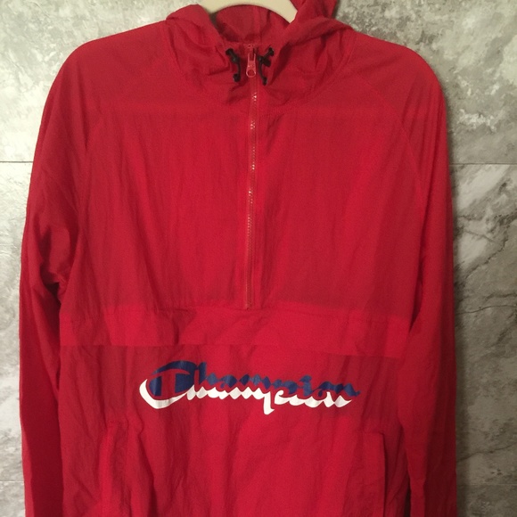 champion windbreaker mens red